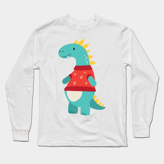 Dinosaur at winter time Long Sleeve T-Shirt by chillstudio